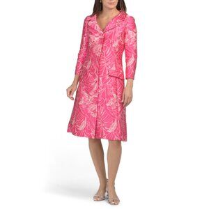 TERI JON Pink/ivory Floral Jacquard Coat Dress